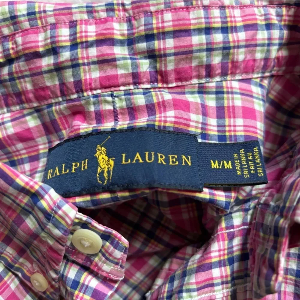 Ralph Lauren Button Down Shirt Plaid Short Sleeves‎ Mens Size Medium